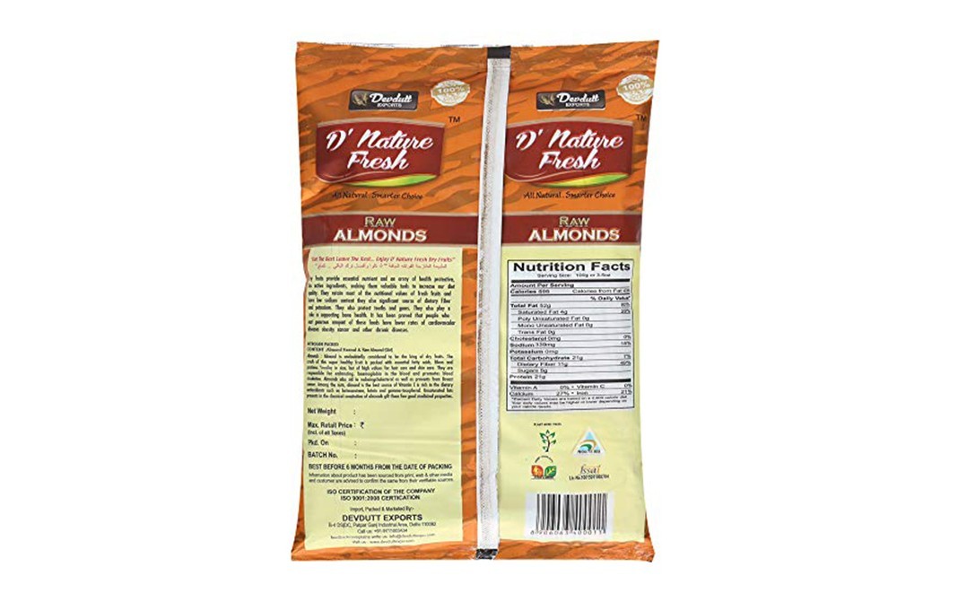 D'nature Fresh California Almonds    Pack  250 grams